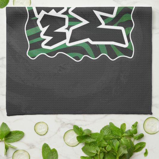 Wild Me Green and Black Zebra Pattern Geschirrtuch (Gefaltet)