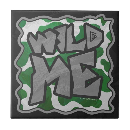 Wild Me Kuh Grün und Weiß Fliese (Vorderseite)