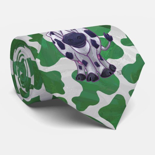 Wild Me Kuh Grün und Weiß Krawatte (Gerollt)