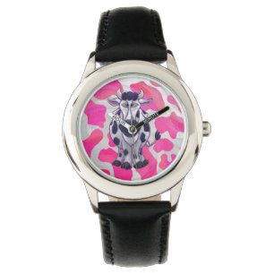 Wild-Me-Kuh rosa und weiß Armbanduhr