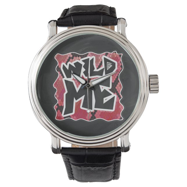 Wild Me Schlange Schwarz und Rot Print Armbanduhr (Vorderseite)
