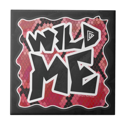 Wild Me Schlange Schwarz und Rot Print Fliese (Vorderseite)