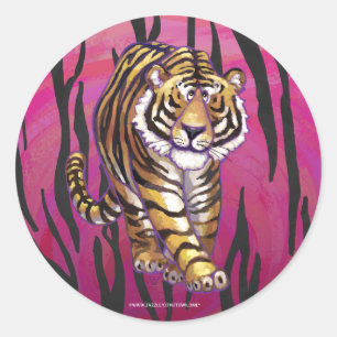 Wild Me Tiger Black and Pink Runder Aufkleber