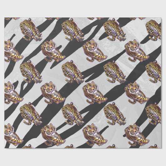 Wild Me Tiger Black and White Print Geschenkpapier (Flach)