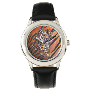 Wild Me Tiger Hot orange und Black Print Armbanduhr