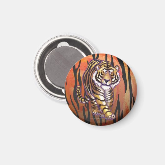 Wild Me Tiger Hot orange und Black Print Magnet (Vorderseite/Rückseite)