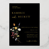 Wild Meadow Floral Wedding Black Folieneinladung (Vorderseite)