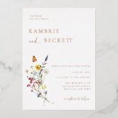 Wild Meadow Floral Wedding Folieneinladung (Vorderseite)