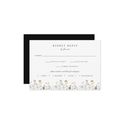 Wild Meadow Floral Wedding Meal Choice RSVP Karte (Vorderseite/Rückseite Beispiel)