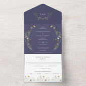 Wild Meadow Floral Wedding Navy Blue All In One Einladung (Innen Boden)