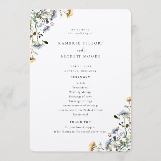 Wild Meadow Floral Wedding Program Programm (Vorderseite)