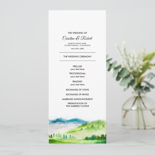 Wild Meadow | Frühgebirge Hochzeitsprogramme Programm (Stehend Vorderseite)