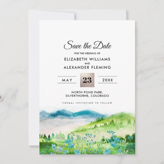 Wild Meadow | Frühjahrsberge Speichern Sie die Dat Save The Date (Vorderseite)