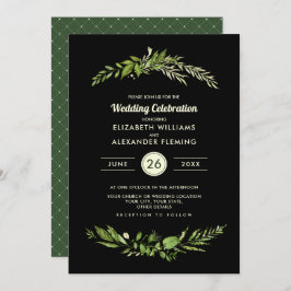 Wild Meadow Green Black Botanical Wedding Einladung