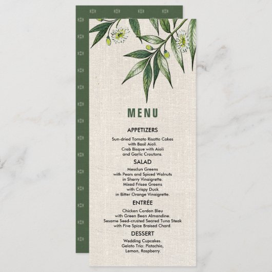 Wild Meadow | Green Botanical Wedding Menu Cards Menükarte (Vorne/Hinten)