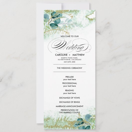 Wild Meadow | Green Botanical Wedding Program Card Einladung (Vorderseite)