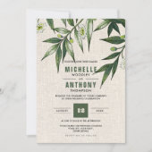 Wild Meadow | Grüne Botanische Burlap Wedding Einladung (Vorderseite)