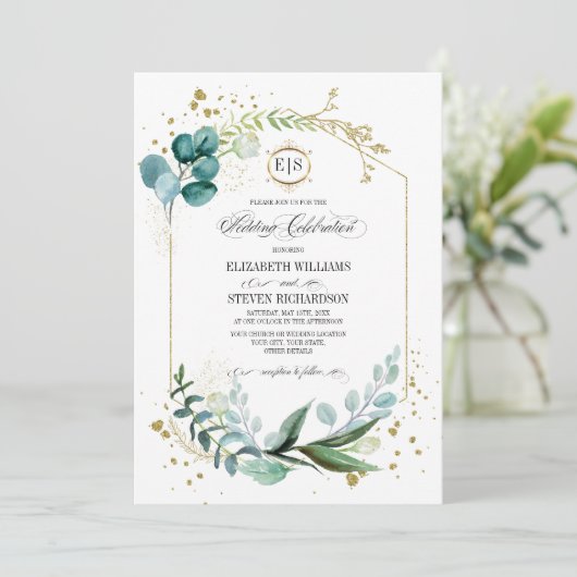 Wild Meadow | Grüne botanische Hochzeit Einladung (Stehend Vorderseite)