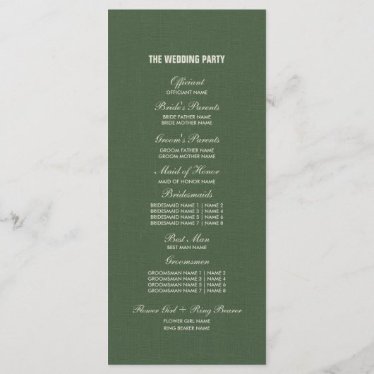 Wild Meadow | Grüne botanische Hochzeitsprogramme Programm (Rückseite)