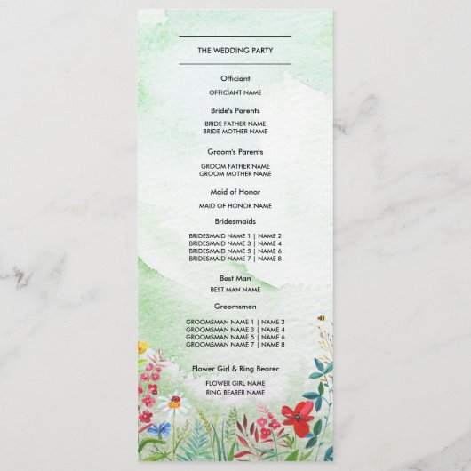 Wild Meadow | Hochzeitsprogramm für Sommerferien W Programm (Rückseite)