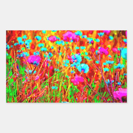 Wild Meadow in Bloom Pop Art Rechteckiger Aufkleber (Vorderseite)