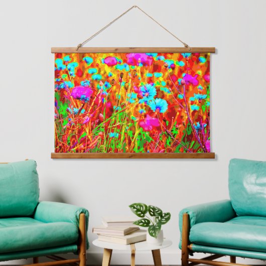 Wild Meadow in Bloom Pop Art Wandteppich Mit Holzrahmen (Wohnzimmer)