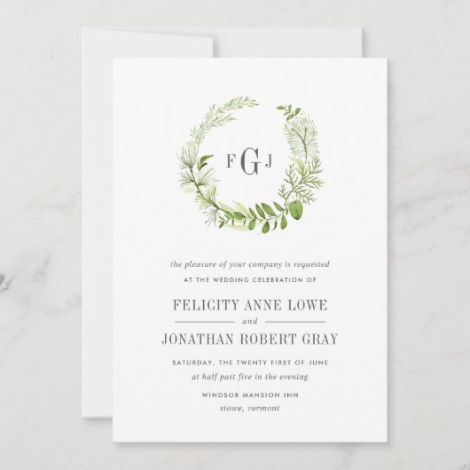 Wild Meadow Monogram Wedding Einladung (Vorderseite)