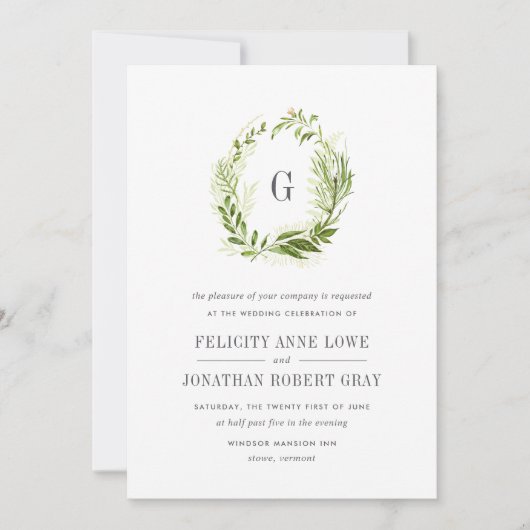 Wild Meadow Monogram Wedding Einladung (Vorderseite)