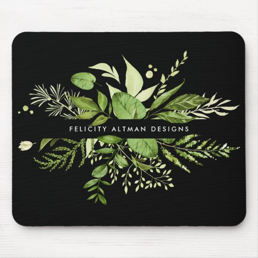 Wild Meadow | Schwarz/Grün Botanisch Personalisier Mousepad (Vorne)