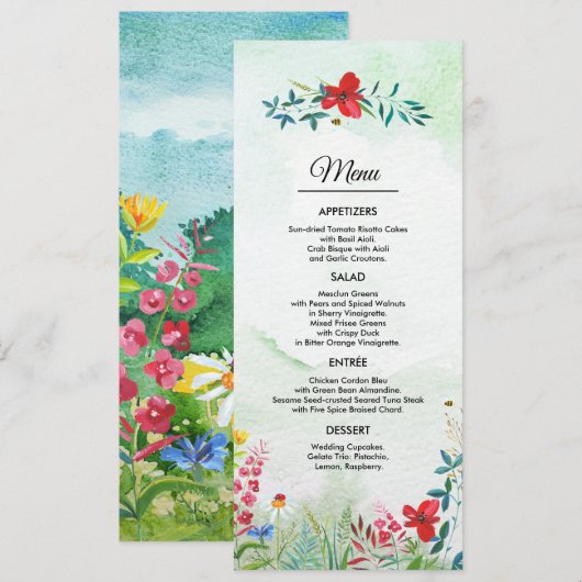 Wild Meadow | Wildblumen Summer Wedding Menu Card Menükarte (Vorne/Hinten)