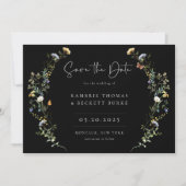 Wild Meadow Wreath Floral Foto Black Save The Date (Vorderseite)