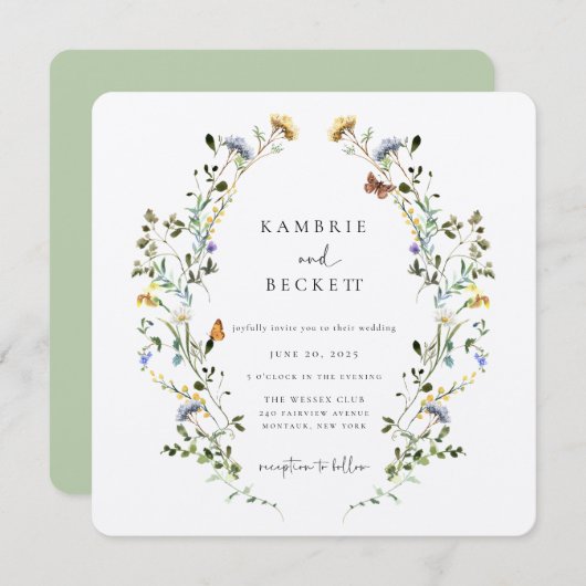 Wild Meadow Wreath Wedding Einladung (Vorne/Hinten)