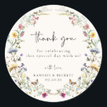 Wild Meadow Wreath Wedding Thank You Runder Aufkleber<br><div class="desc">Watercolor wildflower wreath,  wedding thank you favor stickers.</div>