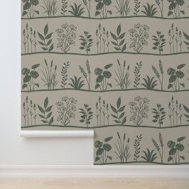 Wild Meadows Minimal Botanical Plants Silhouette Tapete