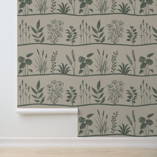 Wild Meadows Minimal Botanical Plants Silhouette Tapete