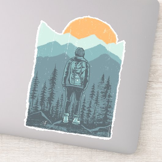 Wild Mountain Sunset Rucksack Hiker Frau Aufkleber (Detail)