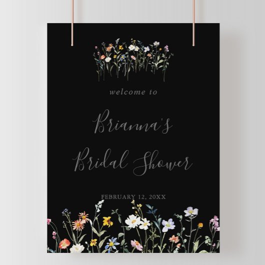 Wild Multicolor Bloral Black Bridal Dusche Willkom Poster