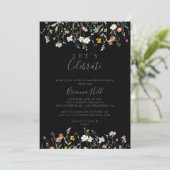 Wild Multicolor Floral Black Let's Celebrate Party Einladung (Stehend Vorderseite)