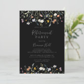 Wild Multicolor Floral Black Retirement Party Einladung (Stehend Vorderseite)