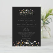 Wild Multicolor Floral Black Wedding Einladung (Stehend Vorderseite)