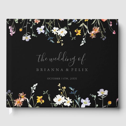 Wild Multicolor Floral Black Wedding Gästebuch (Vorderseite)