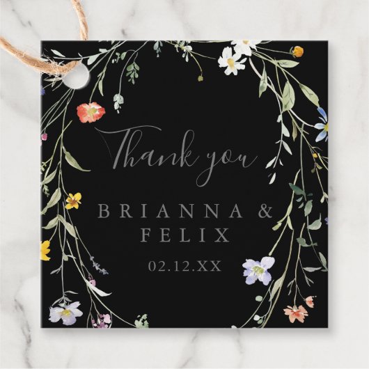 Wild Multicolor Floral Black Wedding Geschenkanhänger (Vorderseite)