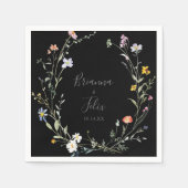 Wild Multicolor Floral Black Wedding Napkin Serviette (Vorderseite)