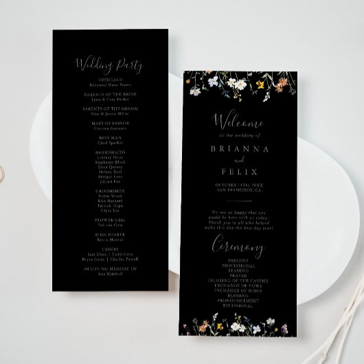 Wild Multicolor Floral Black Wedding Program Programm