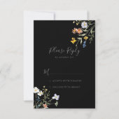 Wild Multicolor Floral Black Wedding RSVP (Vorderseite)