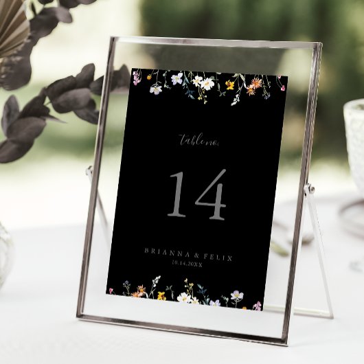 Wild Multicolor Floral Black Wedding Tischnummer