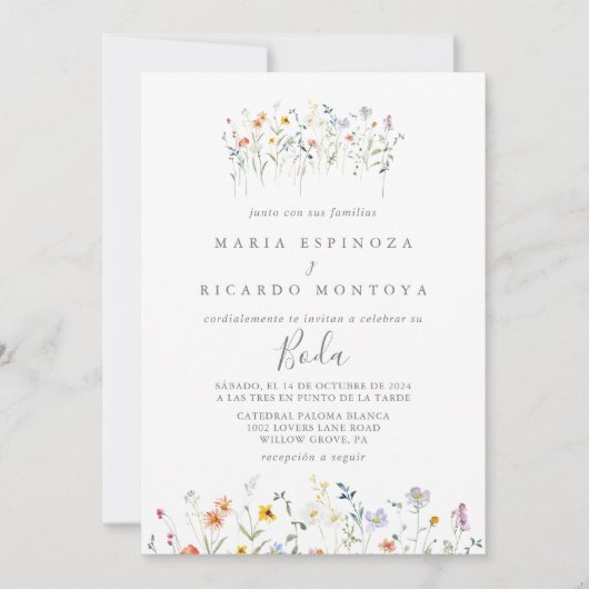 Wild Multicolor Floral Spanish Wedding Einladung (Vorderseite)