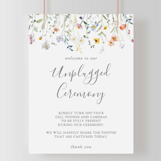 Wild Multicolor Floral Unplugged Zeremony Sign Poster