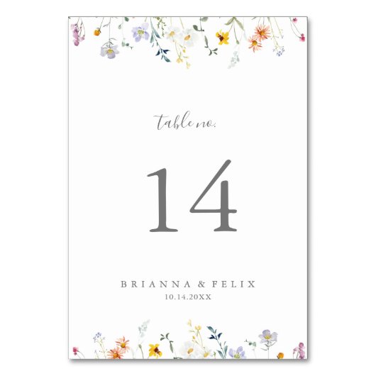 Wild Multicolor Floral Wedding Tischnummer (Rückseite)
