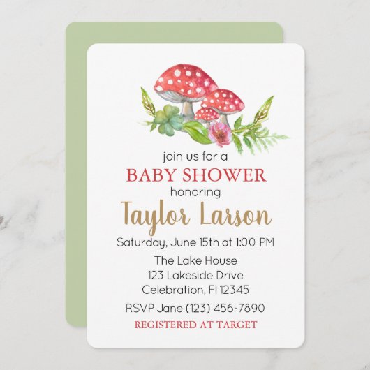 Wild Mushroom Baby Shower Einladung (Vorne/Hinten)
